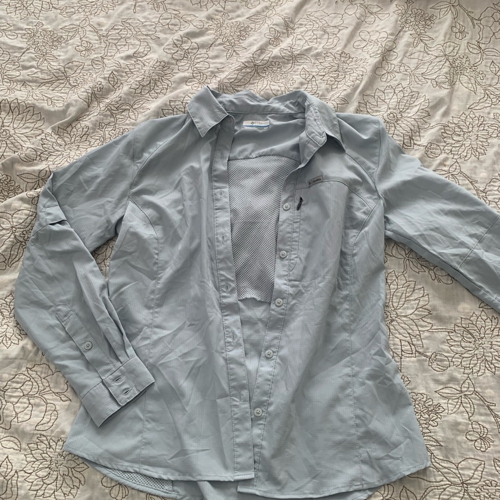 Columbia Light Gray/blue Long-Sleeve Button-Up Shirt